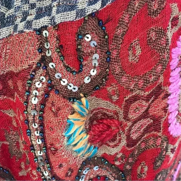 Soft Surroundings Juliette Fringe Kimono Size XS 100% Wool Mixed Media Boho - Picture 9 of 11